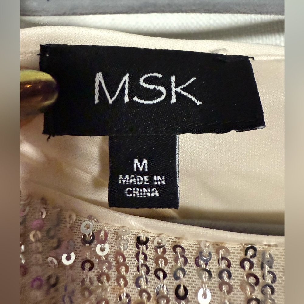 MSK Champagne Gold Sequin TShirt Shift Mini Dress Size Medium - Picture 5 of 8